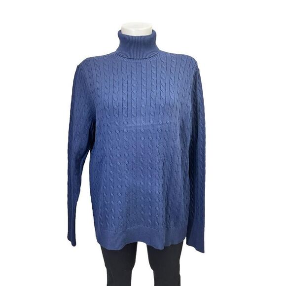 LAND’s END Women’s navy blue Cable  Knit Turtleneck Sweatee size XL NEW‎ - Picture 1 of 10